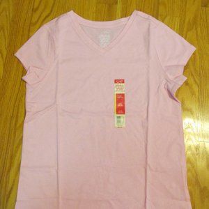 FADED GLORY GIRLS SIZE L (10 - 12) T-SHIRT PINK V NECK TEE CAP SLEEVE NWT BARBIE